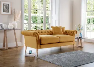 Furniturebox Olivia Mustard Yellow 3-Seater Modern Chesterfield Sofa Hand Made In Anti-Crease Velvet