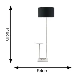 ValueLights Tavel Chrome Floor Lamp with Table and Black with Chrome Inner Lamp Shade and LED Bulb