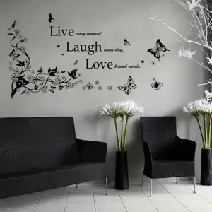 Walplus Wall Sticker Decal Wall Art Butterfly Vine Classic Live Laugh Love Decor