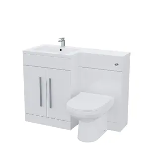 Nes Home 1100mm Left Hand Vanity Sink Basin Unit Back to Wall WC Toilet Bathroom Suite Debra