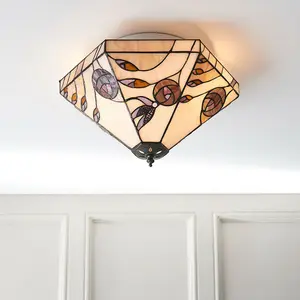 Tiffany Glass LED Wall Light - Mackintosh Style Rose - Bronze Finish - Medium