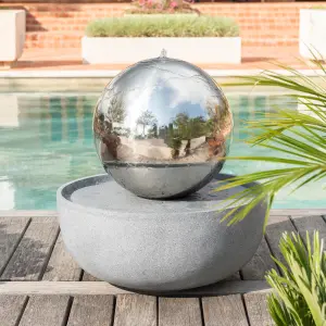 Primrose Eclipse Sphere Stainless Steel Water Feature with Lights H76cm