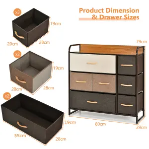 Costway 7-Drawer Dresser Tower 3-Tier Chest of Drawers Clothes Drawer Cabinet w/ Foldable Fabric Drawers & Wooden Top