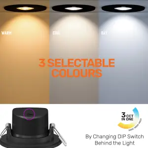 paul russells Set of 10 LED Downlight Black Dimmable Tilt Recessed Ceiling SpotLight 6W 520 Lumens, IP44, Colour Changeable CCT3