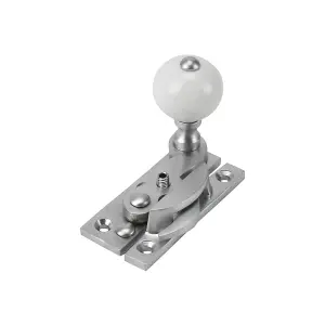 Sash Heritage Claw Fastener with White Ceramic Knob (Locking) - Satin Chrome