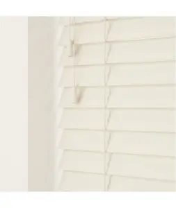 Smooth Finish Faux Wood Venetian Blinds with Strings 130cm Drop x 220cm Width Misty White Smooth