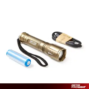 Dekton Pro Light Gold XP COB LED Torch 400 Lumens 350M Rechargeable Batteries