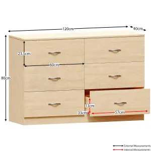 Vida Designs Riano Pine 6 Drawer Chest (H)800mm (W)1200mm (D)400mm