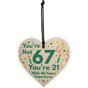 Red Ocean Funny Birthday Gifts Novelty 67th Birthday Gift Wooden Heart Sign Funny Birthday Card