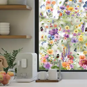 Colourful Flowers with Dragonflies and Butterflies Spring Window Clings