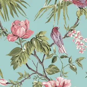 Next Birds & blooms Duck egg Floral Smooth Wallpaper