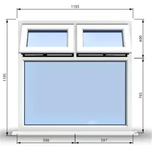 1195mm (W) x 1195mm (H) PVCu StormProof Casement Window - 2 Top Opening Windows -  Toughened Safety Glass - White