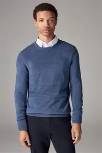 Mens Next Mid Blue Crew Neck Regular Soft Touch Knit Jumper - Mid Blue