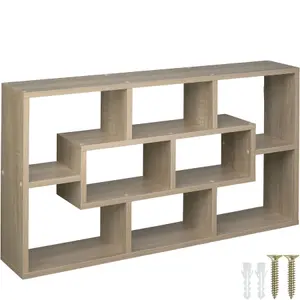 Floating Shelf Cassandra - retro style, 8 compartments, invisible installation, 85 x 48 x 16 cm - Wood light, oak Sonoma