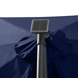 SunDaze 3M Blue Garden Cantilever Banana Parasol with Solar LED Lights Outdoor Patio Umbrella