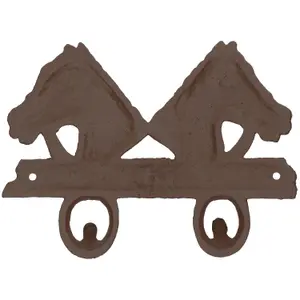 Cast Iron Rustic Two Horse Coat Hook Home Garden Stables 3x15x20.5cm