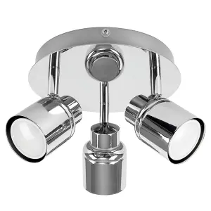 ValueLights Benton Modern Polished Chrome IP44 Rated 3 Way Round Plate Bathroom Ceiling Spotlight