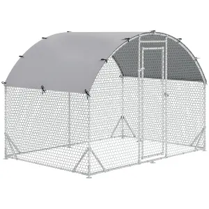 PawHut Walk-In Chicken Run Galvanised Chicken Coop w/ Cover 2.8 x 1.9 x 2m