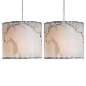 First Choice Lighting Set of 2 White Marble Print Ceiling Light Shades