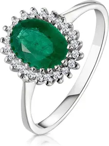 Emerald 8 X 6mm And Diamond 9K White Gold Ring