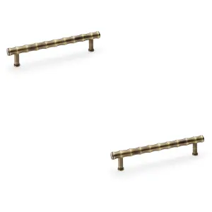 2 PACK - Bamboo T Bar Pull Handle - Antique Brass 128mm Centres SOLID BRASS Drawer Door