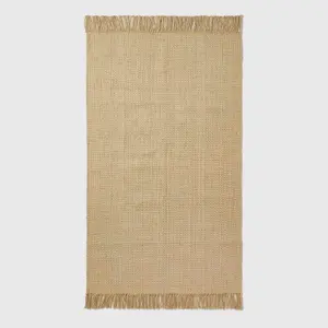 Homescapes Zaphyr Natural Handwoven Jute Rug with Tassels, 90 x 150 cm