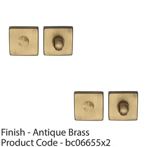 2 PACK - Square Rose Thumbturn & Release Lock - Antique Brass - Bathroom Door WC