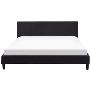 Fabric EU Super King Size Bed White LED Black FITOU