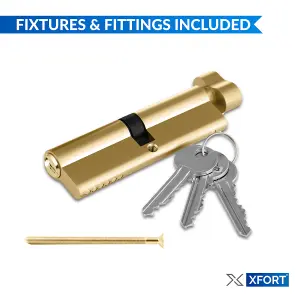 XFORT Brass 55T/45 Thumb Turn Euro Cylinder Lock (100mm), Euro Door Barrel Lock with 3 Keys