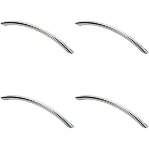 4x Curved Bow Cabinet Pull Handle 190 x 10mm 160mm Fixing Centres Chrome