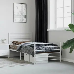 Berkfield Metal Bed Frame with Headboard and Footboard White 75x190 cm 2FT6 Small Single