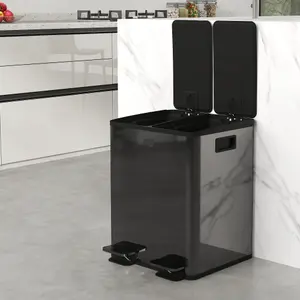 HOMCOM 2 x 20L Dual Kitchen Bin Pedal Bin for Recycling and Waste, Black