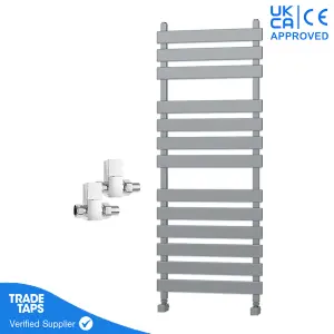 Designer Marvella Chrome Flat Panel Towel Radiator Heated Ladder Rail - 1300 x 500mm - Straight Manual Square Valve Pair