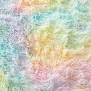 Catherine Lansfield Rainbow Cuddly Deep Pile Faux Fur King Duvet Cover Set with Pillowcases Pastel