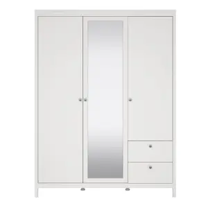 Madrid  Wardrobe with 2 doors + 1 mirror door + 2 drawers White