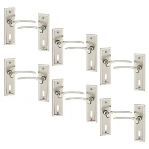 URBNLIVING 159mm Length 12 Pcs Como Dual Metal & Satin Nickel Keyhole Lever Latch Door Handles Set