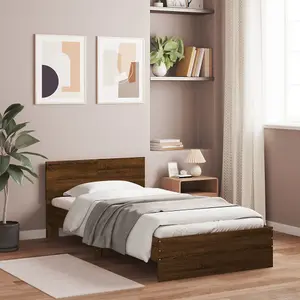 Berkfield Bed Frame without Mattress with LED Lights Brown Oak 100x200 cm