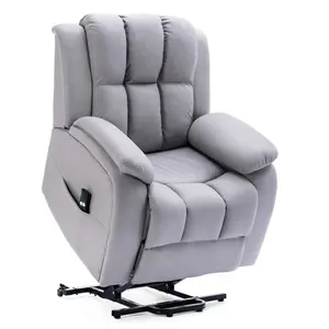 Rise Recliner Chair With Single Motor, Remote Control And Pocket Storage In Leather-Look Grey Technology Fabric