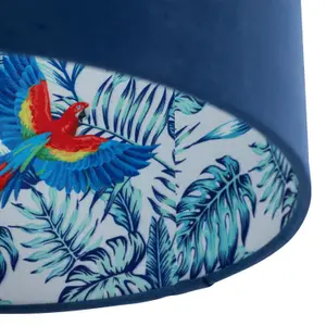 First Choice Lighting Set of 2 Parrot Velvet Blue Parrot Design 30cm Pendant or Table Lamp Shades