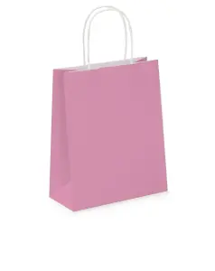 Pack of 20 Coloured Paper Party Bags 18cm x 22cm x 8cm Gift Bag With Handles Birthday Loot Bag Recyclable (Baby Pink)