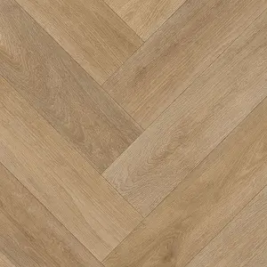 Brown Wood Effect Herringbone Vinyl Flooring For LivingRoom, Kitchen, 3.8mm Cushion Backed Vinyl Sheet-3m(9'9") X 2m(6'6")-6m²