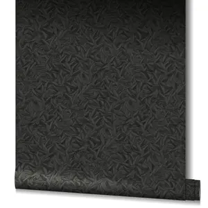 Galerie Air Collection Black Leaves Sheen Textured Wallpaper Roll