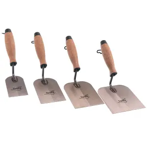 Toolty Margin Plastering Trowel with Wooden Handle Set 4PCS 60, 80, 100, 120mm Grinded Carbon Steel for Brickwork Plastering DIY