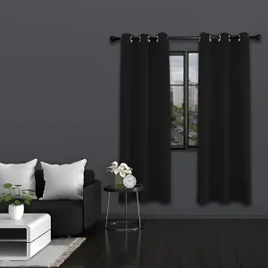 Black Blackout Curtains - Eyelet Thermal Curtain  - 46 x 72 Inch Drop - 2 Panel