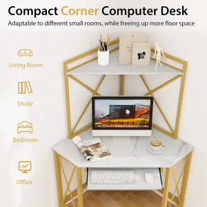 Costway Corner Writing Desk Home Office Space-Saving Computer Desk with Keyboard Tray