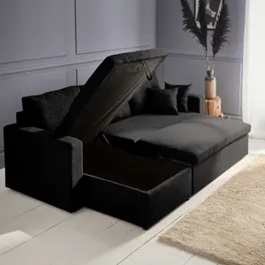 sweeek. 3-seater reversible corner sofa bed with storage Ida Black 219x84x68 cm