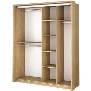 LUX XVII - Oak Shetland Mirrored Sliding Door Wardrobe (H2180mm W21800mm D570mm) Classic and Functional Storage