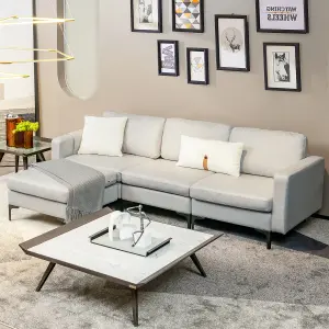 Costway Convertible Sectional Sofa L-Shaped 3-Seat Sofa Couch w/ Removable Ottoman