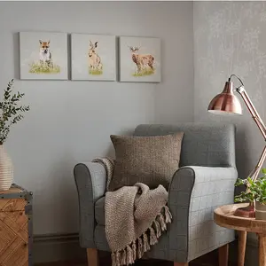 Set of 3 Woodland Animals Printed Canvas Wall Art