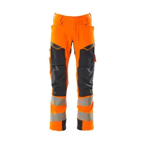 Mascot Accelerate Safe Trousers with Kneepad Pockets - Hi-Vis Orange/Dark Navy   (38.5) (Leg Length - Long)